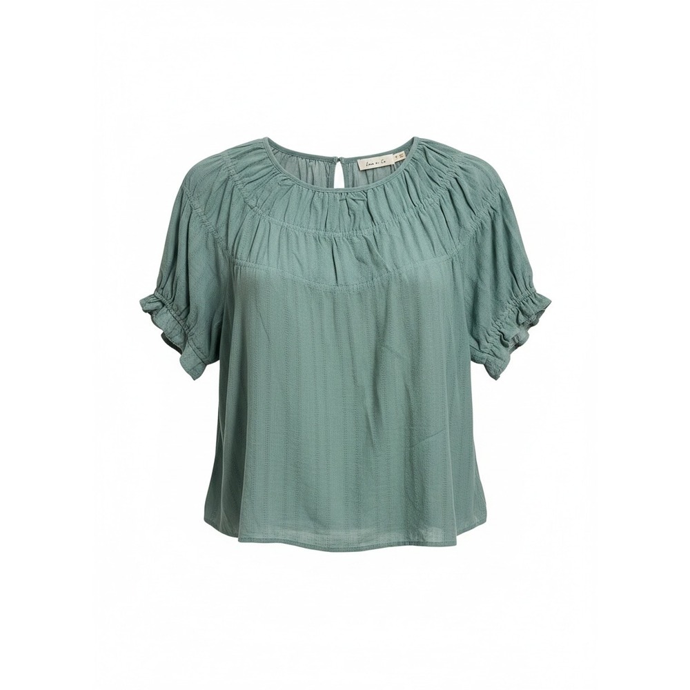 Leia n Co Linen Like Short Sleeve Blouse Top Women's XL Sage Green Lined Boho